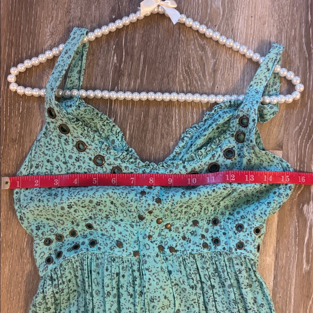 Elegant Ombre Mini Dress floral Sz med teal pink stuffed boho indie spring summ - Picture 5 of 7